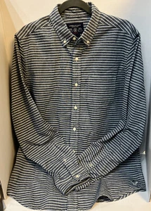 American Eagle Outfitters Button Front Shirt Mens M Prep Fit Navy With Stripes - Picture 1 of 4
