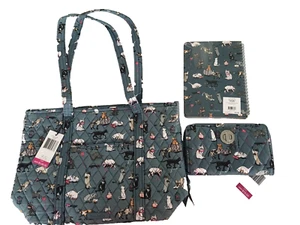 3 pc Cat's Meow Small Tote, Turnlock Wallet, and Notebook Vera Bradley NWT - Picture 1 of 20