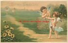 Valentine Day, Unknown No 4707-1, Cupid Shooting Arrows at Target, Daisys