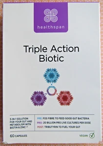 Healthspan Triple Action Biotic, 60 Capsules £26.99. Expiry 04/2026. Digestion - Picture 1 of 6