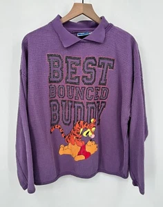 Vintage 90s Disney Pooh & Tigger Best Bounced Buddy Sweater Women XL Purple - Picture 1 of 11