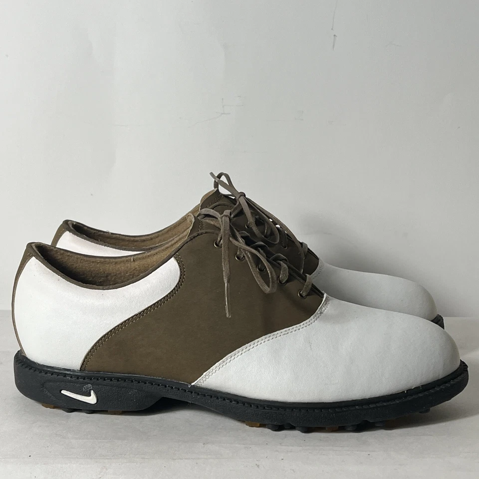 VER FOTOS Zapatos de Golf Nike Air Bella Last Cuero Blanco Marrón Gamuza Talla 9 Foto 1 de 4