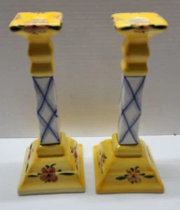 Handpainted Pair 10" Ceramic Candlestick Holders Vintage - Picture 1 of 6