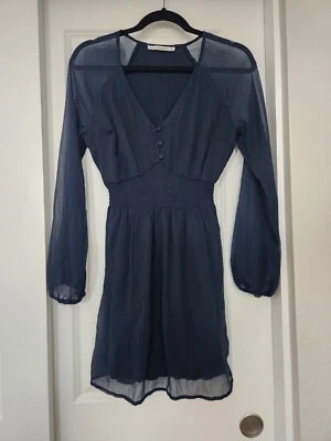 Mini Vestido Abercrombie Fitch Manga Larga Cuello en V Azul Marino Pequeño Foto 1 de 4