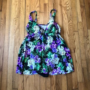 Shapesolver NWT Women's Fly Away Black Purple Floral Bathing Suit Size 22W - Picture 1 of 9