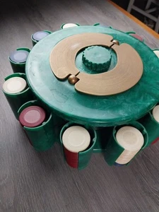 Vintage Turnit Green Marbled Bakelite Poker Chip Holder Caddy Rack with Chips - Picture 1 of 5