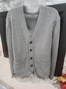 VINTAGE John Blair Pullover Herren M REG grau Zopfmuster Cardigan Taschen Knopfleiste - Bild 1 von 6