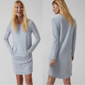 Athleta Heather Gray Small Tall Balance Terry Zip Long-sleeve Sweatshirt Dress - Picture 1 of 6
