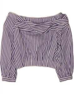 ZARA Womens Crop Off Shoulder Top UK 10 Small White Striped Cotton BV12 - Picture 1 of 3