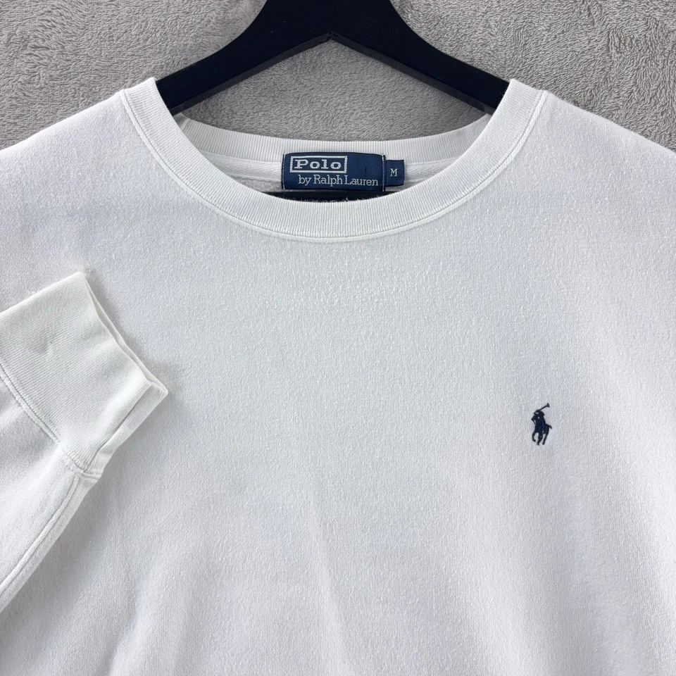 Polo Ralph Lauren Sudadera Para Hombre Talla Mediana Blanca Cuello Redondo Informal Pullover Foto 1 de 4