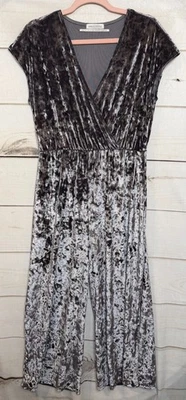 Urban Outfitters Gray Velvet Jumpsuit Sz M V Neck Holiday Party Festive - Image 1 of 4
