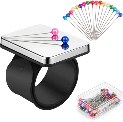 Pulsera con soporte de pasador de muñeca magnético con 100 pasadores de bola para coser y peinar Foto 1 de 4