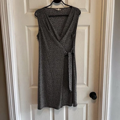 Dana Buchman Size M Sleeveless Faux Wrap Dress Black And White - Image 1 of 4