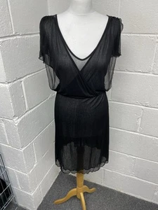 Diesel Black Luxury Sheer V Neck Dress With Original Tags UK M PS - Picture 1 of 6