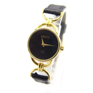 Gucci 6000L Watch Quartz Gold Black Ladies Vintage 23mm Analog  12Hour Dial Used - Picture 1 of 12