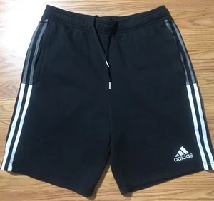 Adidas Essentials 3-Stripe Fleece Sweat Shorts Mens M Black White & Gray Trefoil - Picture 1 of 8