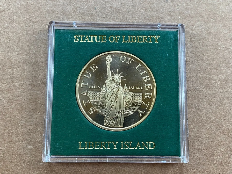Statue of Liberty Ellis Island Proof 22kt Gold Plated Medallion