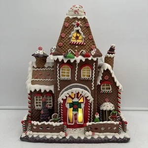 Casa de pan de jengibre masa de arcilla de lujo Kurt Adler D3268 decoración navideña con luces NUEVO - Imagen 1 de 9