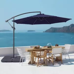 Sonkuki Patio Cantilever Umbrella 120"x120"x96.5" Round Offset in Navy Blue - Picture 1 of 2