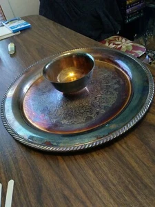 Beautiful Silver Plate Chip and Dip Tray and Cup Vintage 15 inch - Picture 1 of 5