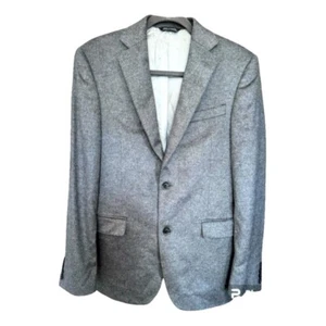 Saks Fifth Avenue Two-Button Cashmere Silk Blend Herringbone Grey Blazer Sz 38R - Picture 1 of 6