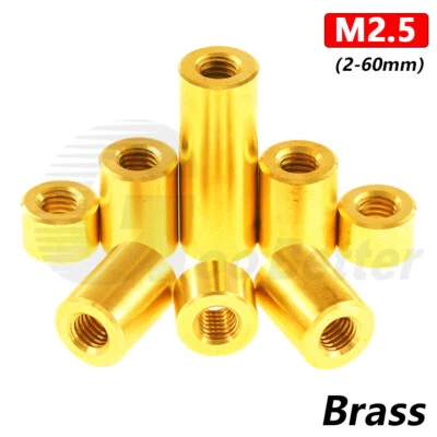 Brass M2.5 x 2-60mm Round Nuts Threaded Sleeves Spacer Stud Connector Long Nuts - Image 1 of 4
