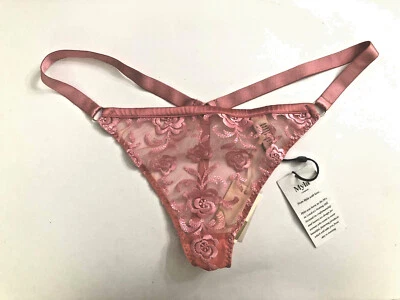 Tanga de encaje rosa coral bordado tiro bajo Myla London talla grande nueva con etiquetas Foto 1 de 3