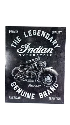Letrero de metal para motocicleta The Legendary Indian decoración de pared negro vintage/retro nuevo Foto 1 de 4