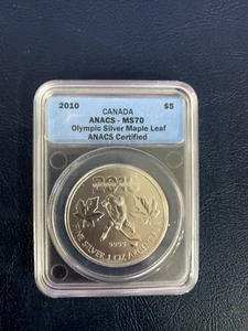 2010 Olympic Silver Maple Leaf $5 Silver Coin MS 70 - Picture 1 of 2