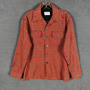 Vintage JC Penney Flannel Shirt Mens M Plaid Wool Blend JCPenney Shacket 60s 70s - Picture 1 of 9