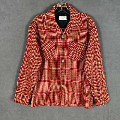 Vintage JC Penney Flannel Shirt Mens M Plaid Wool Blend JCPenney Shacket 60s 70s - Image 1 of 4