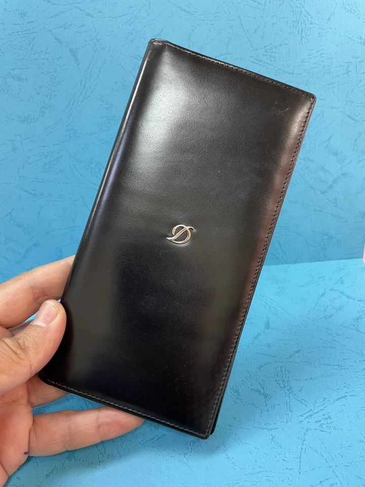 Autêntico perfeito estado S.T. Bolsa carteira Dupont Bifold CARTÕES couro preto unissex R6 - Imagem 1 de 4