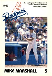 1989 Dodgers Police Baseball Card #4 Mike Marshall