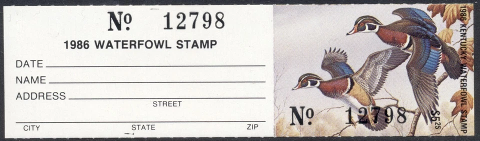 Kentucky duck stamp, 1986, KY#2 Wood Ducks, artist: David Chapple, cat CAD$13 - Image 1 of 1