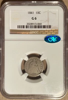 1841 NGC & CAC G6 Liberty Seated Dime 10c - Image 1 of 2