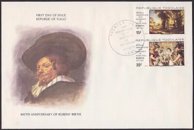 TOGO 1977 400th BIRTH ANNIVERSARY OF RUBENS 15f & 35f FDC Lome H/S - Image 1 of 2