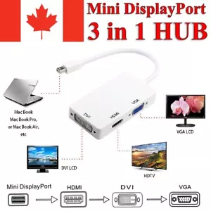 3 in 1 Mini Display Port to HDMI VGA DVI Adapter for MacBook Laptop Computer - Picture 1 of 2