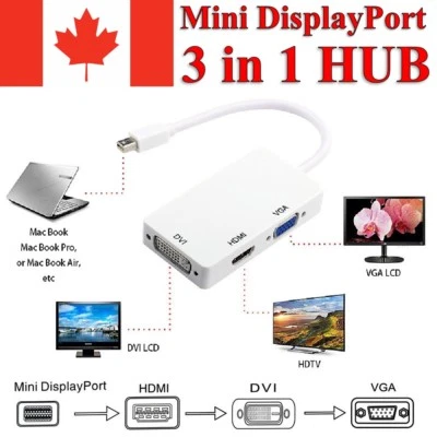3 in 1 Mini Display Port to HDMI VGA DVI Adapter for MacBook Laptop Computer - Image 1 of 2