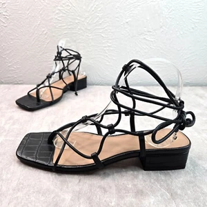 Sandali Sam Edelman alla caviglia con tacco taglia 8 neri croc eleganti tacco basso punta quadrata - Foto 1 di 10