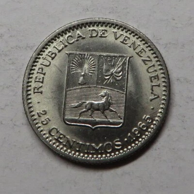 Venezuela 25 Centimos 1965(l) Nickel Y#40 UNC - Image 1 of 2