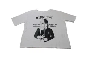 T-SHIRT SHIRT  WEISS SCHWARZ WEDNESDAY  ONCE AN ADDAMS ALWAYS 158 164 w.NEU - Bild 1 von 2