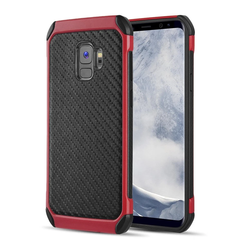 Funda híbrida resistente de fibra de carbono GSA para Samsung S9 - negra/roja Foto 1 de 1