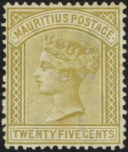 SG 97 MAURITIUS 1879 – 25c OLIVE-YELLOW – UNUSED - Picture 1 of 2