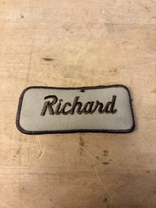 Vtg 70s RICHARD Sew On Embroidered Clothing Jacket Uniform Name Patch BROWN - Picture 1 of 3