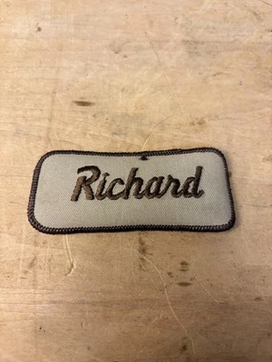 Vtg 70s RICHARD Sew On Embroidered Clothing Jacket Uniform Name Patch BROWN - Image 1 of 3