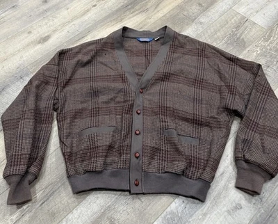 Vintage 80s Pendleton Houndstooth Cardigan Sweater XL 100% Virgin Wool Made USA - Image 1 of 4