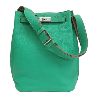 Bolso de Hombro HERMES So Kelly Cuero Verde □O Sello Metal Plateado Foto 1 de 4