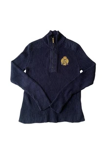 Ralph Lauren Half Zip Ribbed Pullover Damen Medium Navy Royal Crest - Bild 1 von 13