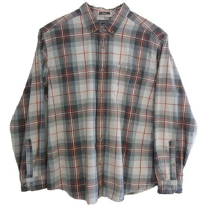 Eddie Bauer SZ L 100% Cotton Gray Orange Plaid Flannel Long Sleeve Button Shirt - Picture 1 of 4