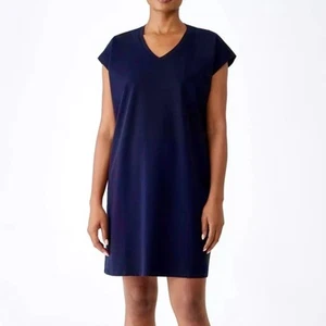 Eileen Fisher Neu mit Etikett V-Ausschnitt Etuikleid ärmellos lässig bequem marineblau XS/TP - Bild 1 von 9